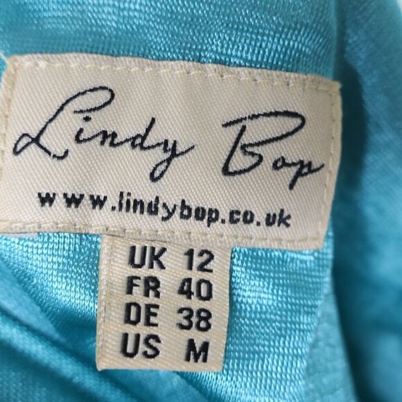 Lindy Bop Ophelia Retro Pin Up Turquoise Floral Fit and Flare Swing Dress Medium - Picture 8 of 9